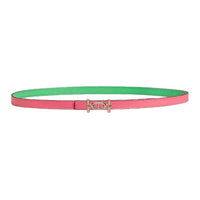 HERMES Calfskin Leather Belts Women's Pink Green Width 1.3CM