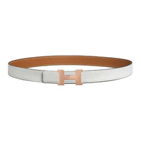 HERMES Rose Gold-Plated Leather Belts Unisex Brown/White Width: 2.4cm
