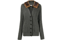 SAINT LAURENT Shearling trim Ribbed Cardi coat