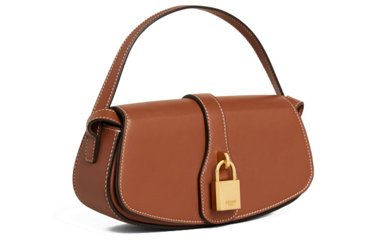 CELINE Smooth Cow Leather One Shoulder Handbag, Crossbody Bag Mini Women's Tawny