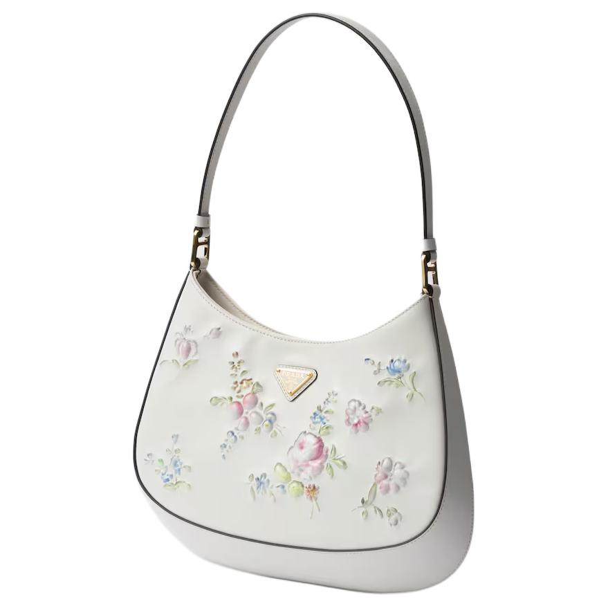 PRADA Brushed Leather Handbag Shoulder Bag Women's White