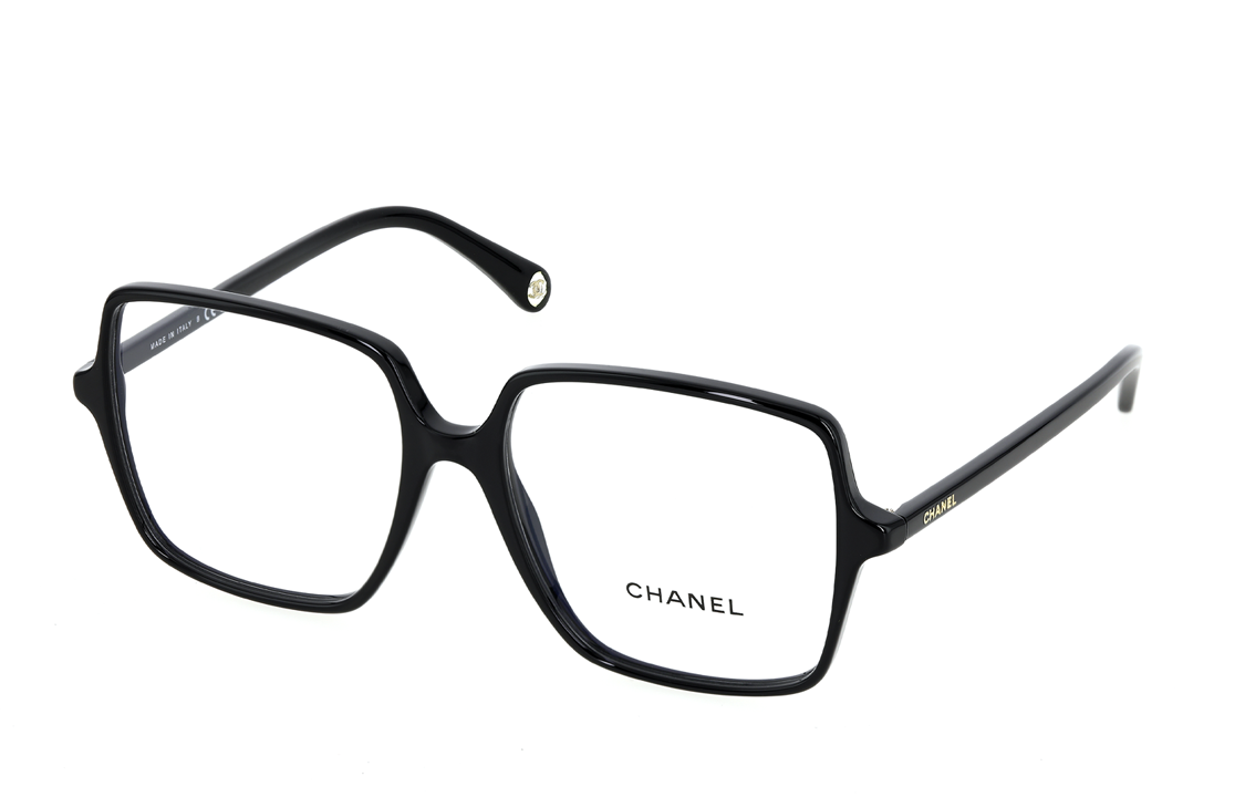 CHANEL Plate Frame Square Eyeglass Frames Unisex Black