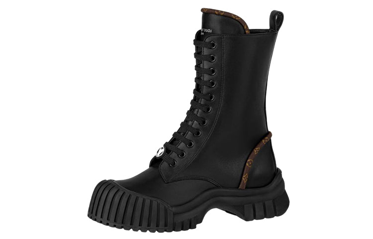 LOUIS VUITTON Lv Circle Ruby Flat Ranger Boots 'Black With Brown Monogram' Women's
