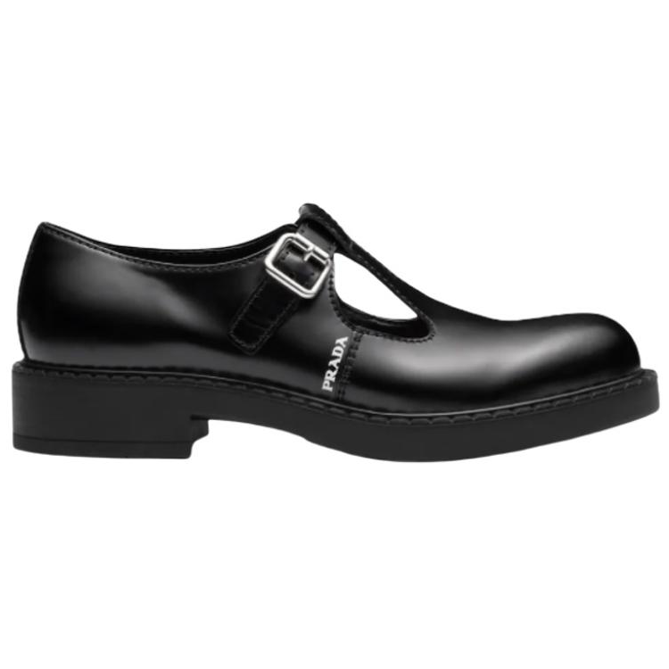 PRADA Brushed-leather Mary Jane Shoes