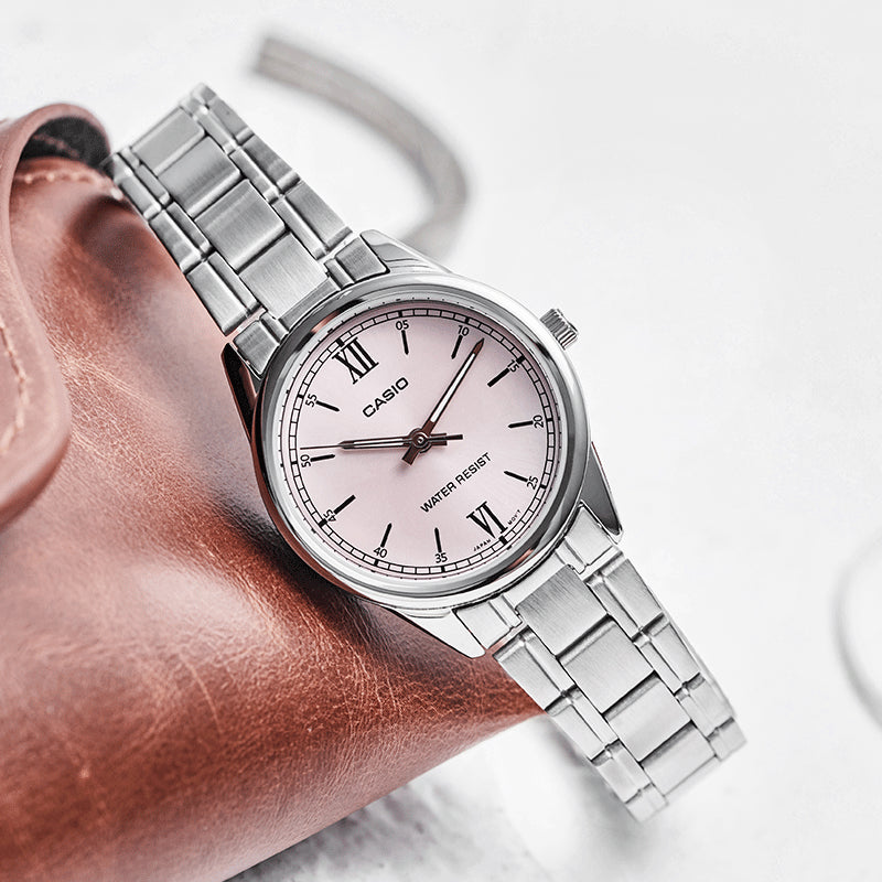 CASIO Quartz Stainless Steel Strap Pink Watch Dial Pink Analog LTP-V002D-4B