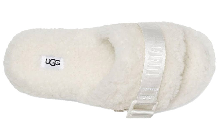 (WMNS) UGG Fluffita Thick Sole White Slippers 1113476-WHT