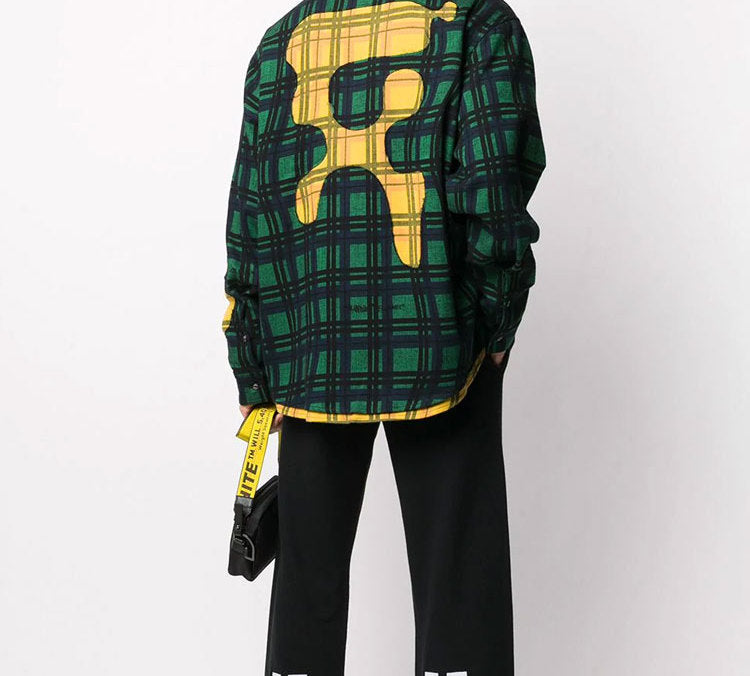 Off-White Flannel melts Printing Long-sleeved Shirt Men Green OMGA110S20H480314460