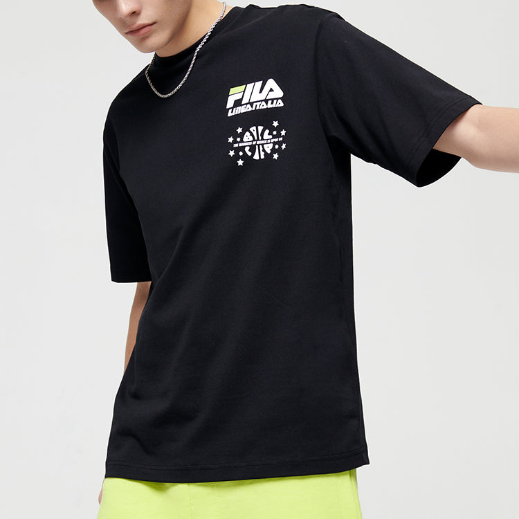 FILA FUSION Back Printing Loose Sports Round Neck Short Sleeve Unisex Black T81U125104B-BK