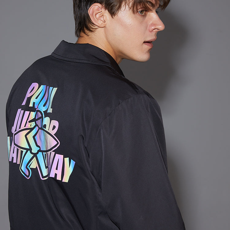 PJs Vigor Surf Laser Colorful Reflective Alphabet Printing Coach Loose Jacket Unisex Black 20SSJK1001-P