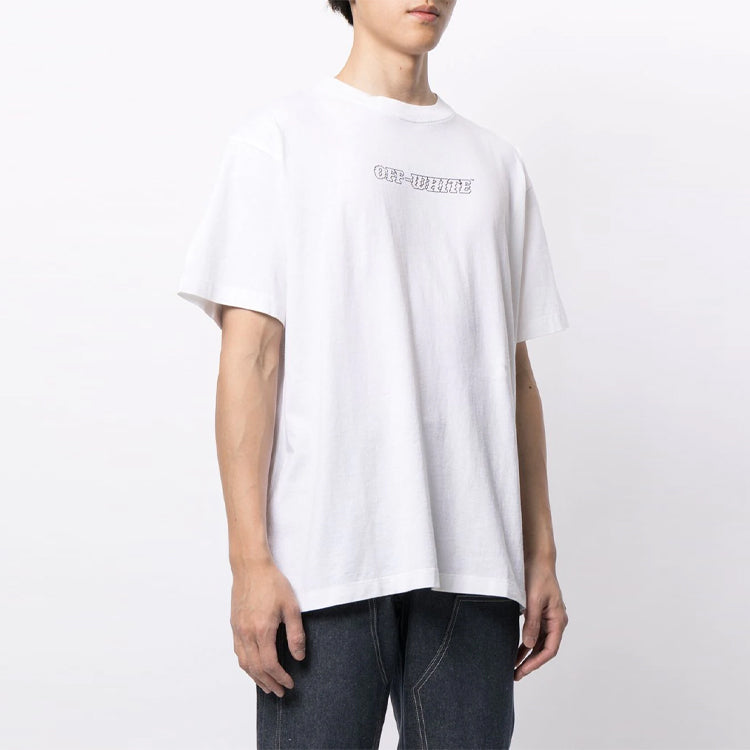 Off-White FW21 Painting Pattern Printing Round Neck Short Sleeve Loose Fit White OMAA038R21JER0090131-1