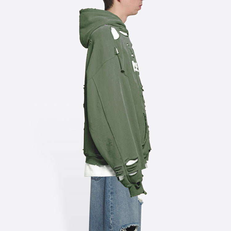 Balenciaga Caps Destroyed Hoodie 'Green' 659403TKVB63011