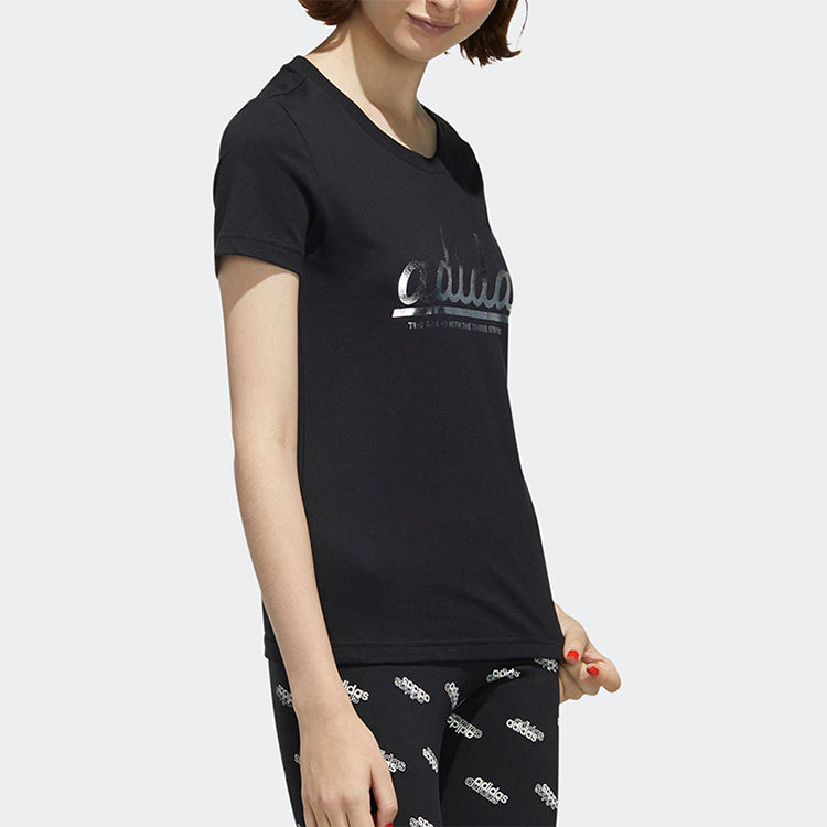 (WMNS) adidas Alphabet Logo Printing Cotton Short Sleeve Black FM6176
