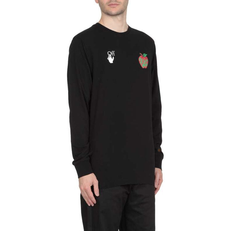 Off-White Cotton Classic Logo Apple Printing Round Neck Long Sleeves Black OMAB001S21JER0101025