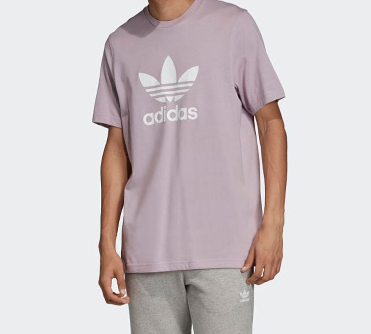 Men's adidas originals Chest Logo Sports Short Sleeve Pink Purple Gray T-Shirt ED4714