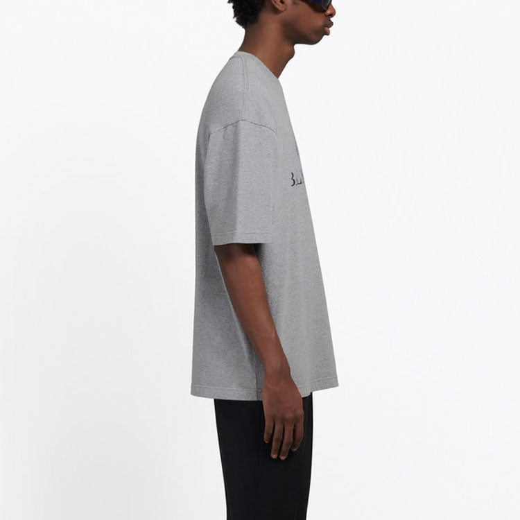 Men's Balenciaga BB Logo Printing Short Sleeve Gray 544271TCV251300