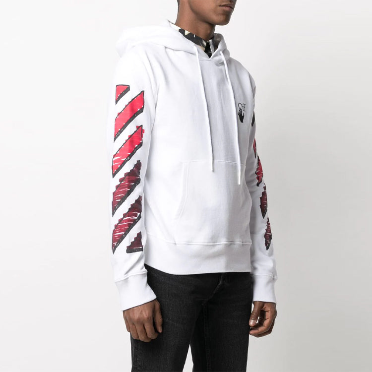Men's Off-White FW21 Gradient Arrow Logo Adornment Hooded Loose Fit White OMBB034R21FLE0030125-1