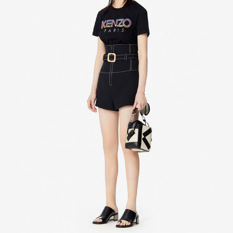 KENZO Logo Embroidery Round-neck Tee Black FA5-2TS821-936-99