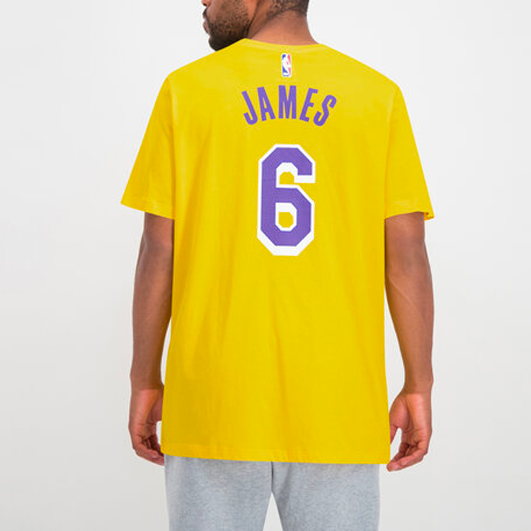 Men's Nike NBA Lakers Lebron James No. 6 Casual Breathable Sports Short Sleeve Yellow T-Shirt CV8528-745