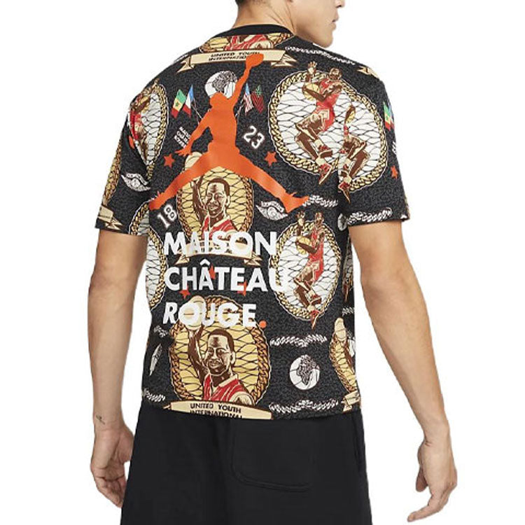 Air Jordan x Maison Chateau Rouge Crossover Pattern Full Print Short Sleeve Asia Edition Black DJ9769-010