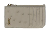 SAINT LAURENT Leather Card Holder Women's Beige