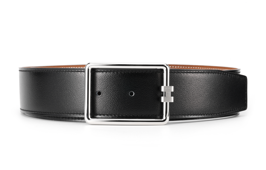 HERMES -- Leather Belts Men's Black/Gold Width: 3.8cm