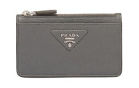 PRADA Leather Card Clip Card Holder Men's Marble Gray