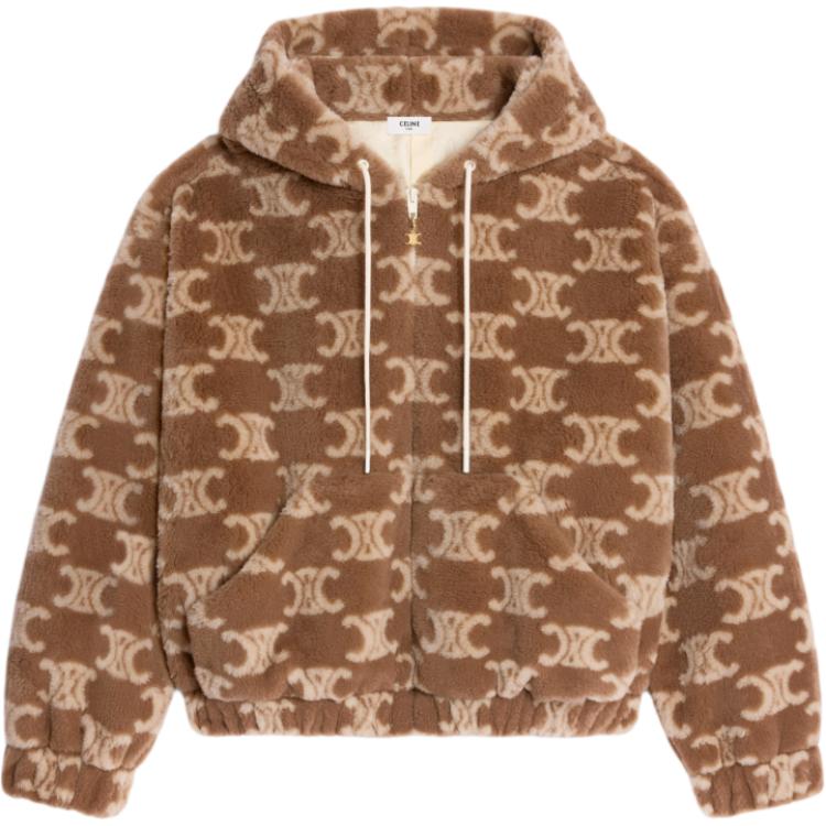 CELINE Hooded Jacket In Triomphe Wool And Fur