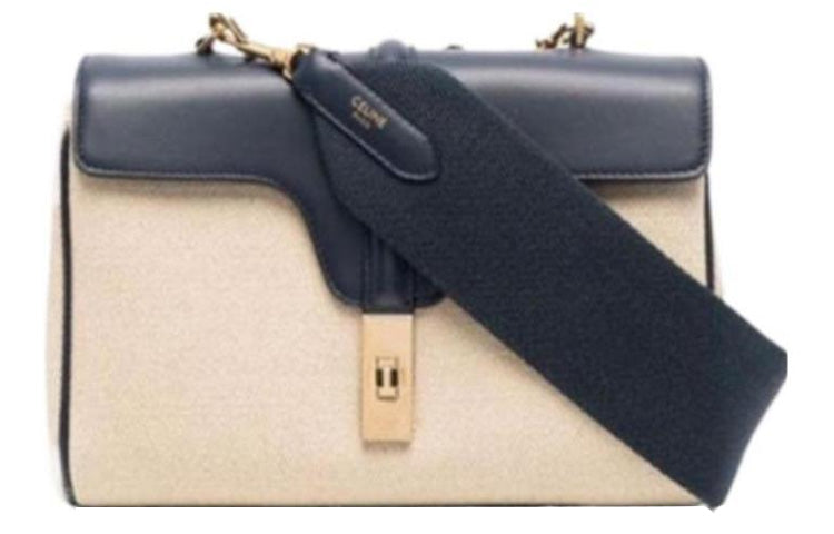 CELINE 16 Calfskin With Canvas Crossbody Bag Shoulder Bag Women's Vanilla/Marine Blue