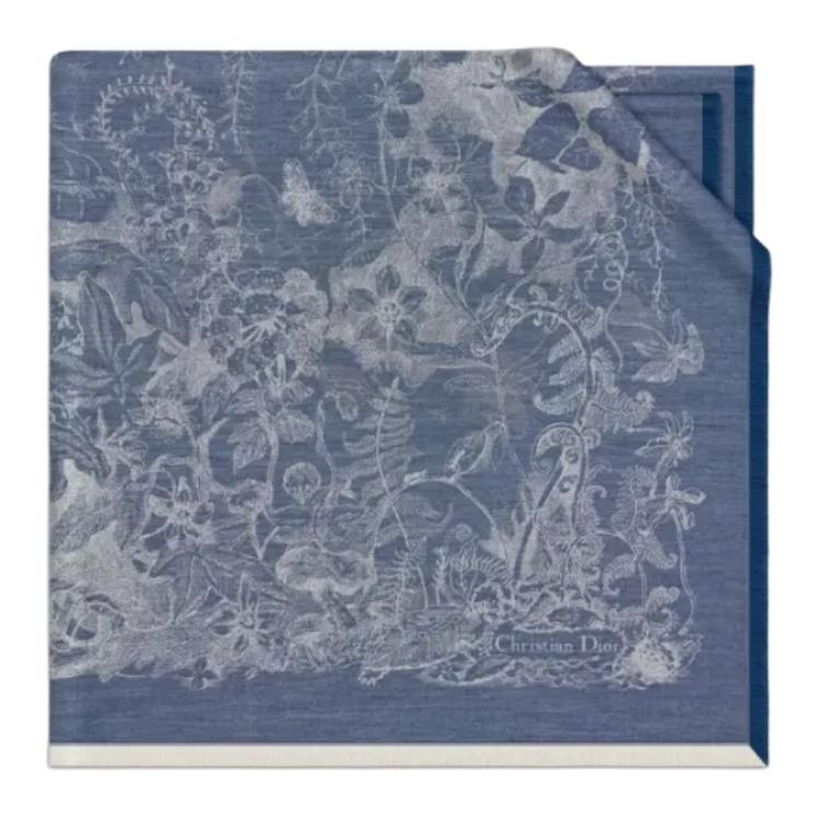 DIOR Mulberry Silk, Cashmere, Jacquard Shawls Women's Dark Blue