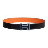 HERMES Calfskin Leather Belts Men's Black/Orange Width: 3.8CM