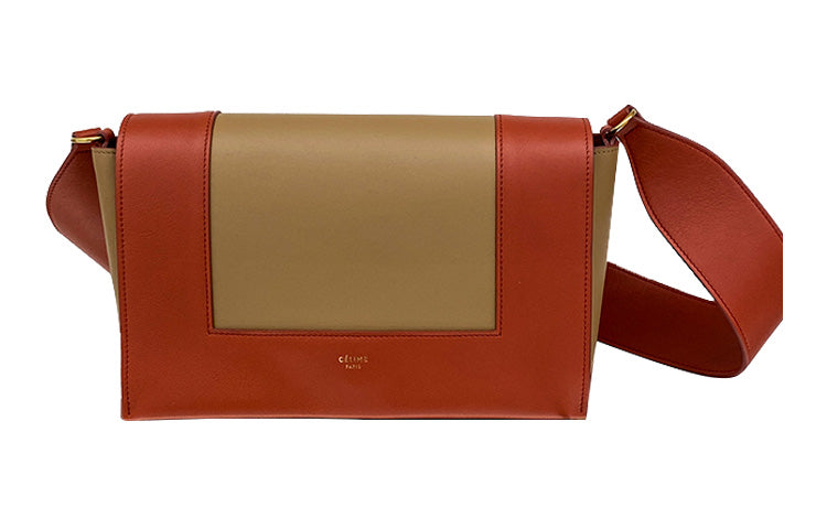 CELINE Frame Cow Leather Shoulder Bag Crossbody Bag Medium Size Women's Maple Leaves Are Red And Brown