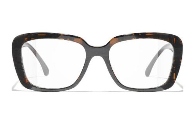 CHANEL Acetate Irregular Shape Eyeglass Frames Men's Brown/Black