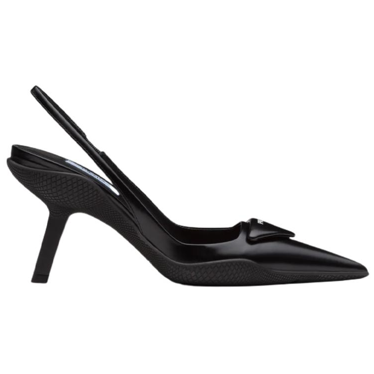 PRADA 65mm Sling Back Pumps Black Brushed Leather