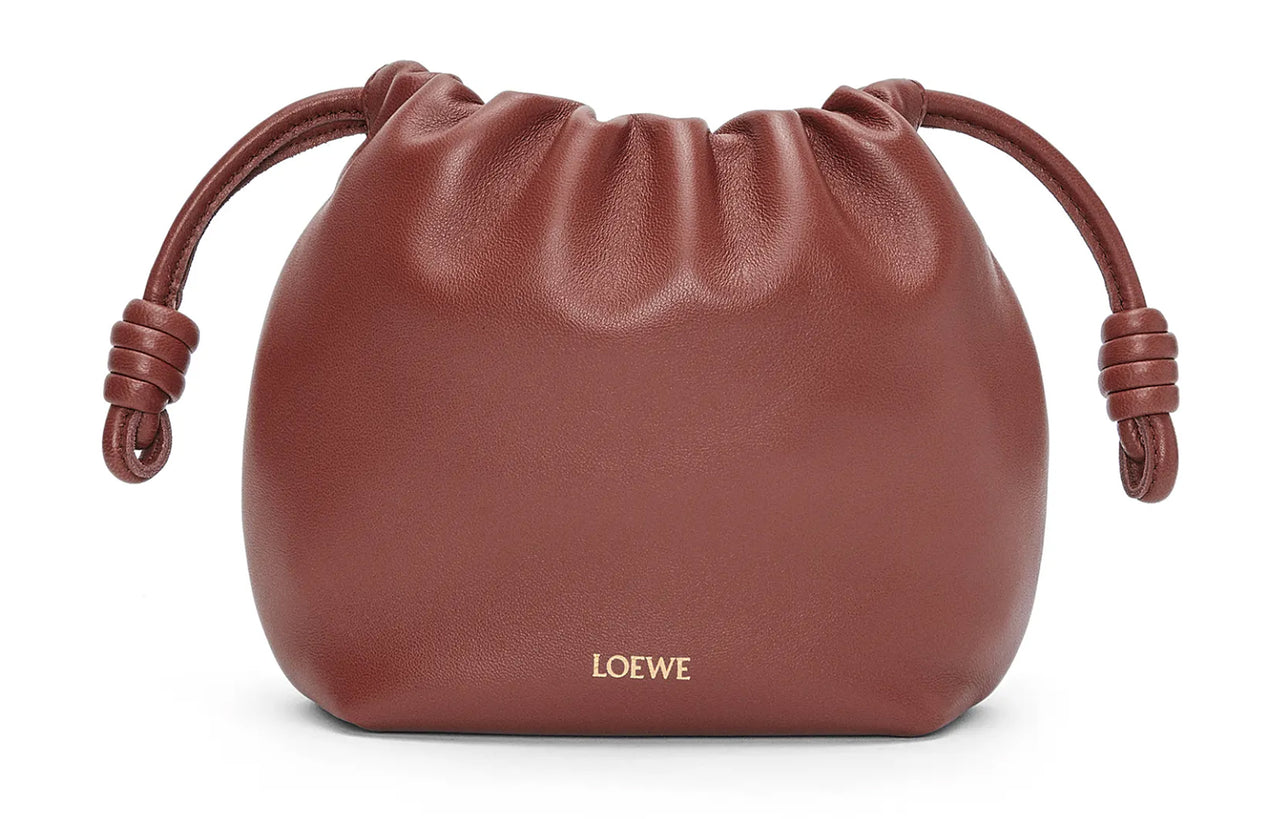 LOEWE Flamenco Nappa Sheepskin One Shoulder Crossbody Clutch Mini Women's Dark Brick Red