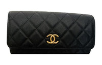 CHANEL Grained Cow Leather Chain Cell Phone Pouch Small Size Women's Black