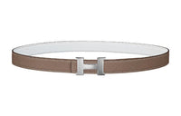 HERMES Comfortable Silver Buckle Epsom Calfskin Double-Sided Leather Belt Women's Gray Width: 2.4cm