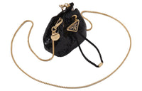 PRADA Sequins Satin One Shoulder Crossbody Clutches Mini Women's Black