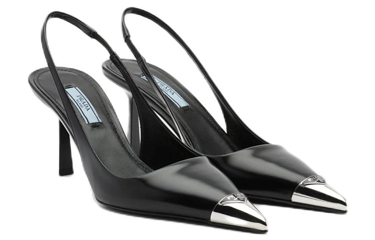 PRADA 75mm Slingback Pump Black Leather Women's