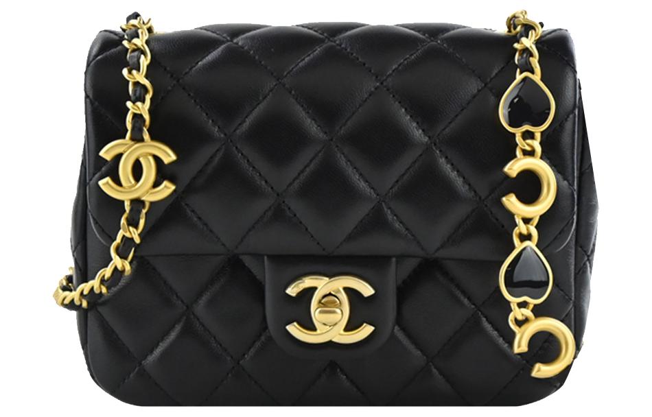 CHANEL 22K Autumn And Winter Lambskin Flap Crossbody Bag Shoulder Bag Small Size Women's Black
