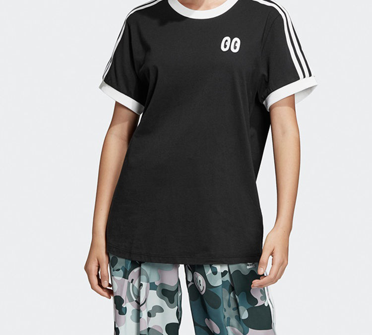 (WMNS) adidas originals Round Neck Pullover Short Sleeve Black DV2664
