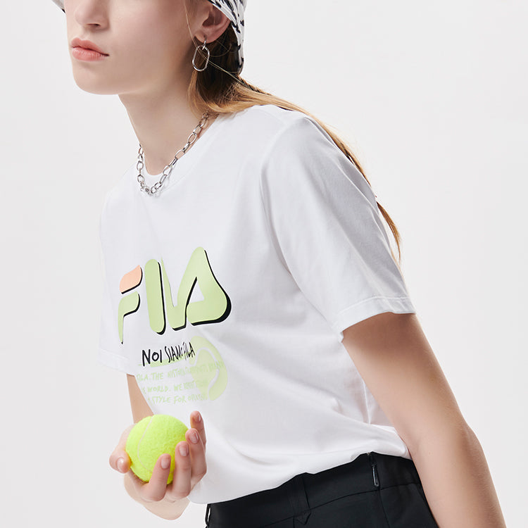 FILA FUSION Large Logo Printing Sports Knit Short Sleeve White T11W131109A-WT