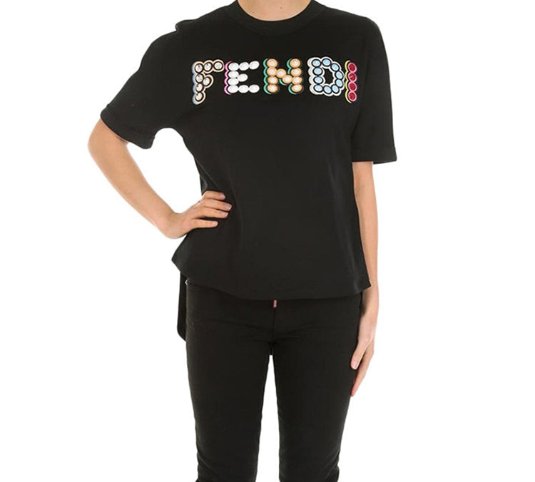 FENDI Studded Logo Applique Short Sleeve Black FS6908-A1VM-F0GME