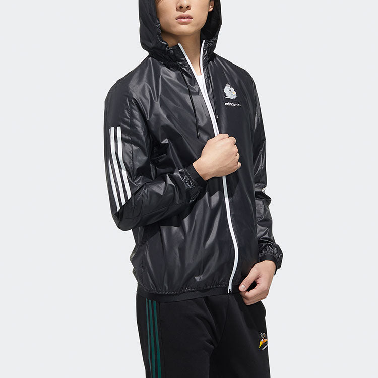 adidas neo Brnd Prd Wb Three-Stripe Print Sports Hooded Jacket For Men Black GK5868