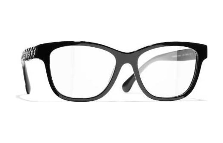 CHANEL Acetate Square Eyeglass Frames Women's Black