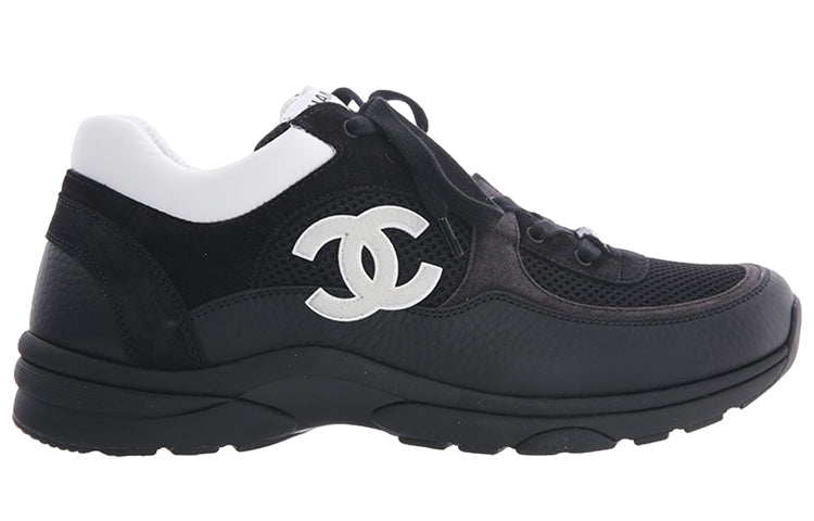 CHANEL CC Leather Sneakers Black White