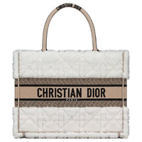 DIOR BookTote Lambskin With Shearling Tote Bag, Shopping Bag, Handbag Medium Size Women's Ecru