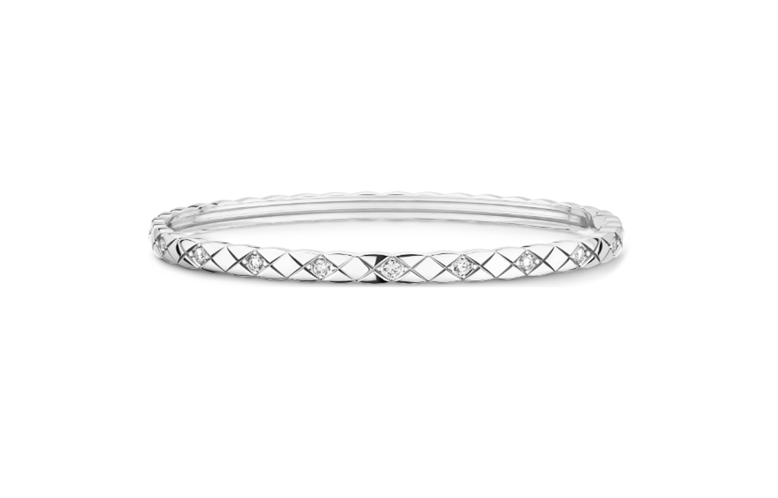 CHANEL 18K White Gold Bangles Women's Silver
