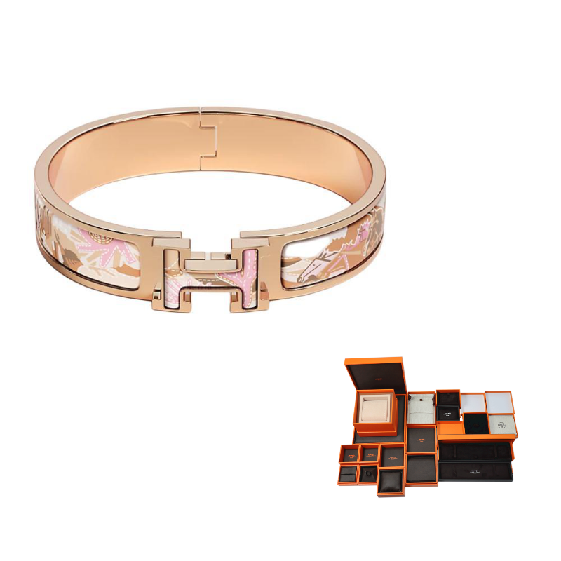 HERMES Enamel, Metal, Rose Gold Plated Bangles Unisex Gold