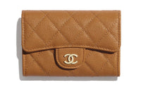 CHANEL Cow Leather Wallet Women's Caramel Brown