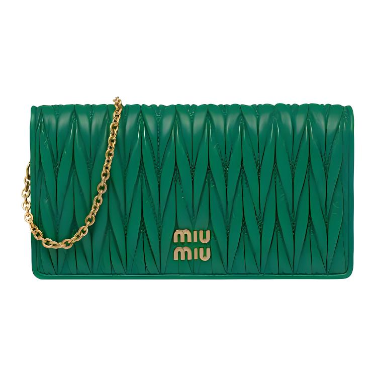 MIU MIU Matelassé Sheepskin One Shoulder Crossbody Cell Phone Pouch Women's Mango Color